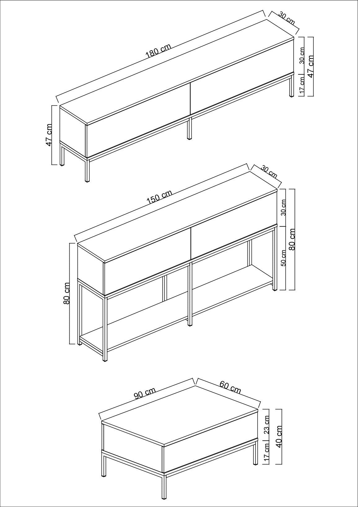 Meubelset Zwart Lord - Salontafel + TV Meubel + Dressoir - Zilver Frame