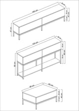 Meubelset Zwart Lord - Salontafel + TV Meubel + Dressoir - Zilver Frame
