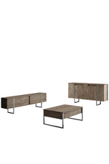 Meubelset Walnoot Luxe - Salontafel + TV Meubel + Dressoir - Zilver Frame