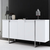 Modern Dressoir Wit Luxe 160x80x35 - Zilver Frame