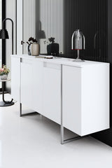 Modern Dressoir Wit Luxe 160x80x35 - Zilver Frame