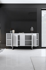 Modern Dressoir Wit Luxe 160x80x35 - Zilver Frame