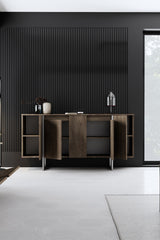 Modern Dressoir Walnoot Luxe 160x80x35 - Zilver Frame