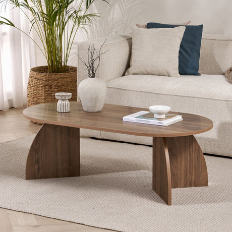 Melina salontafel ovaal walnoot 120 cm Gemelamineerd houtcomposiet