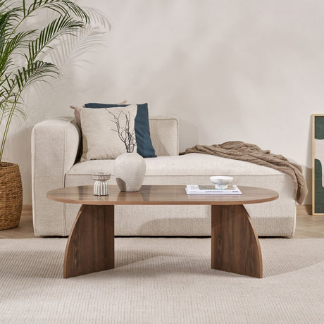 Melina salontafel ovaal walnoot 120 cm Gemelamineerd houtcomposiet