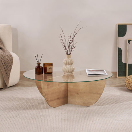 Liya salontafel Sapphire Oak ovaal 90 cm Gehard glas