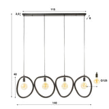 Hanglamp Nova 4-lichts Zwart Metaal 140 cm