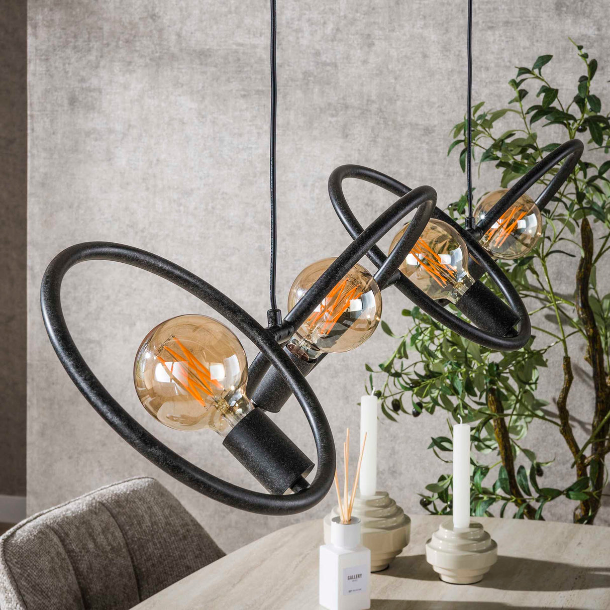 Industriële hanglamp Liva 4-lichts zwart metaal