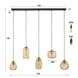 Hanglamp Axis 5-lichts rookglas bruin horizontaal