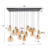Hanglamp Mali 15-lichts geribbeld glas amberkleurig