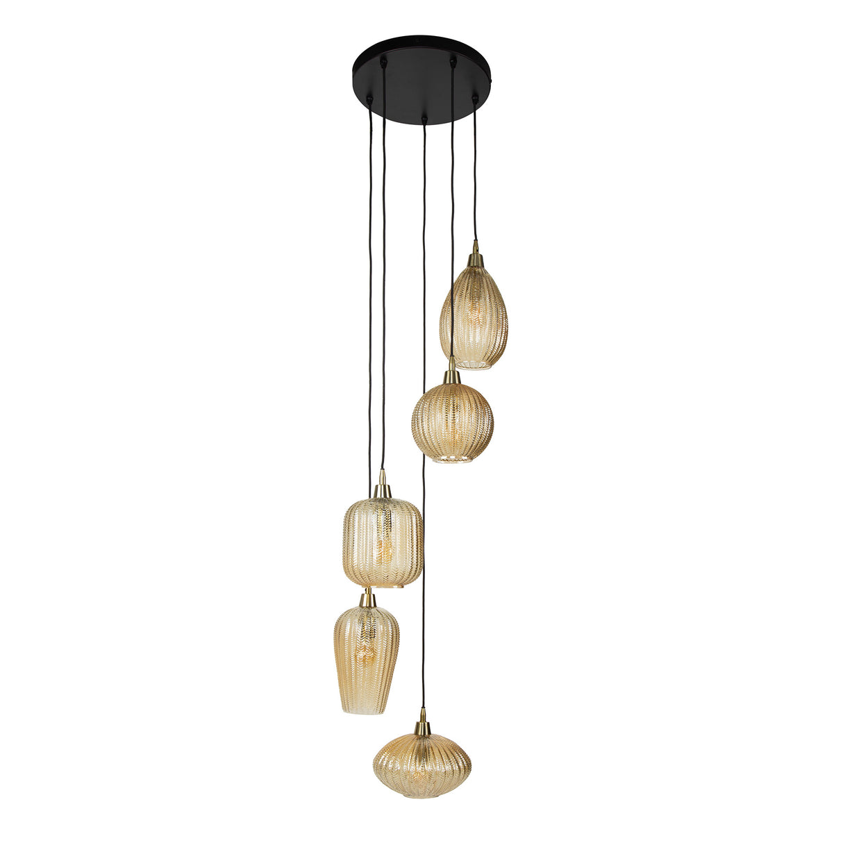 Glazen Hanglamp Olaf 5-lichts Amber Goud