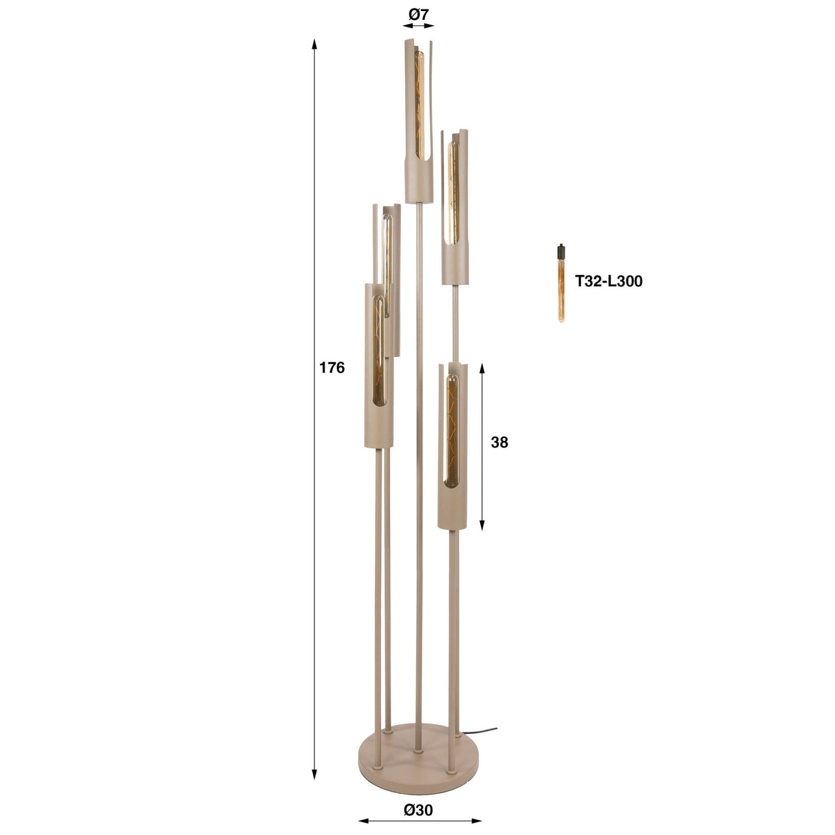 Vloerlamp - Vloerlamp Judy 5 - lichts getrapt beige - Dimehouse