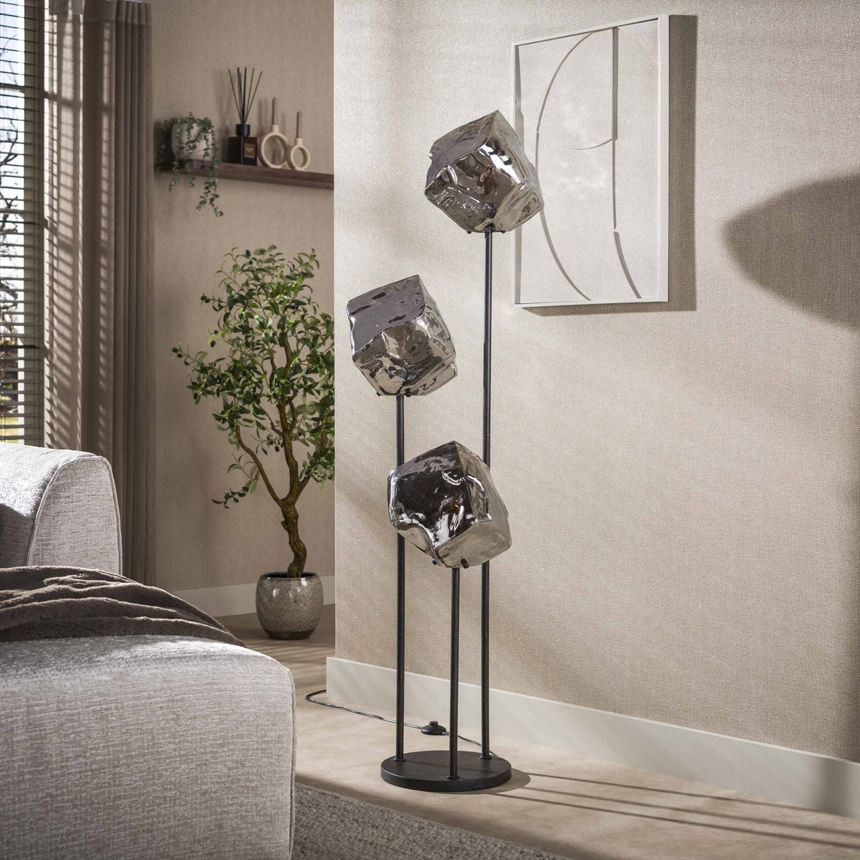 Vloerlamp 3-lichts getrapt chroom glas Rocks