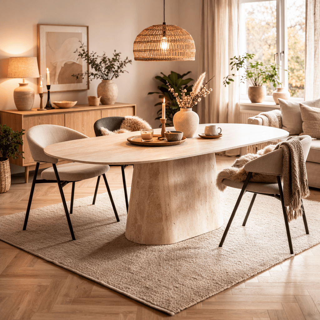 Sintered Stone Marmerlook Travertine Eettafel Lea 180x90 cm - Deens Ovaal