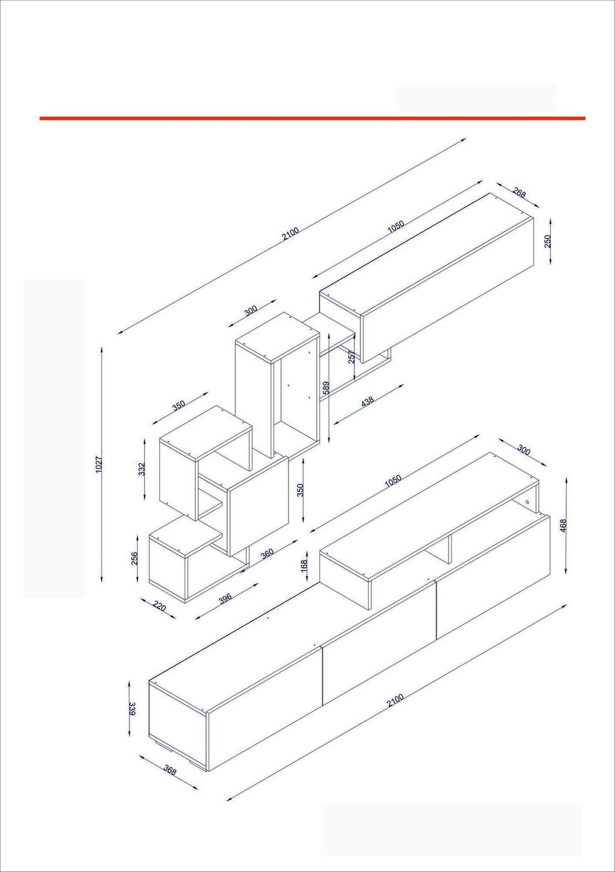 TV Meubel Set Elit Wit Melamine 210x46,8x36,8 cm