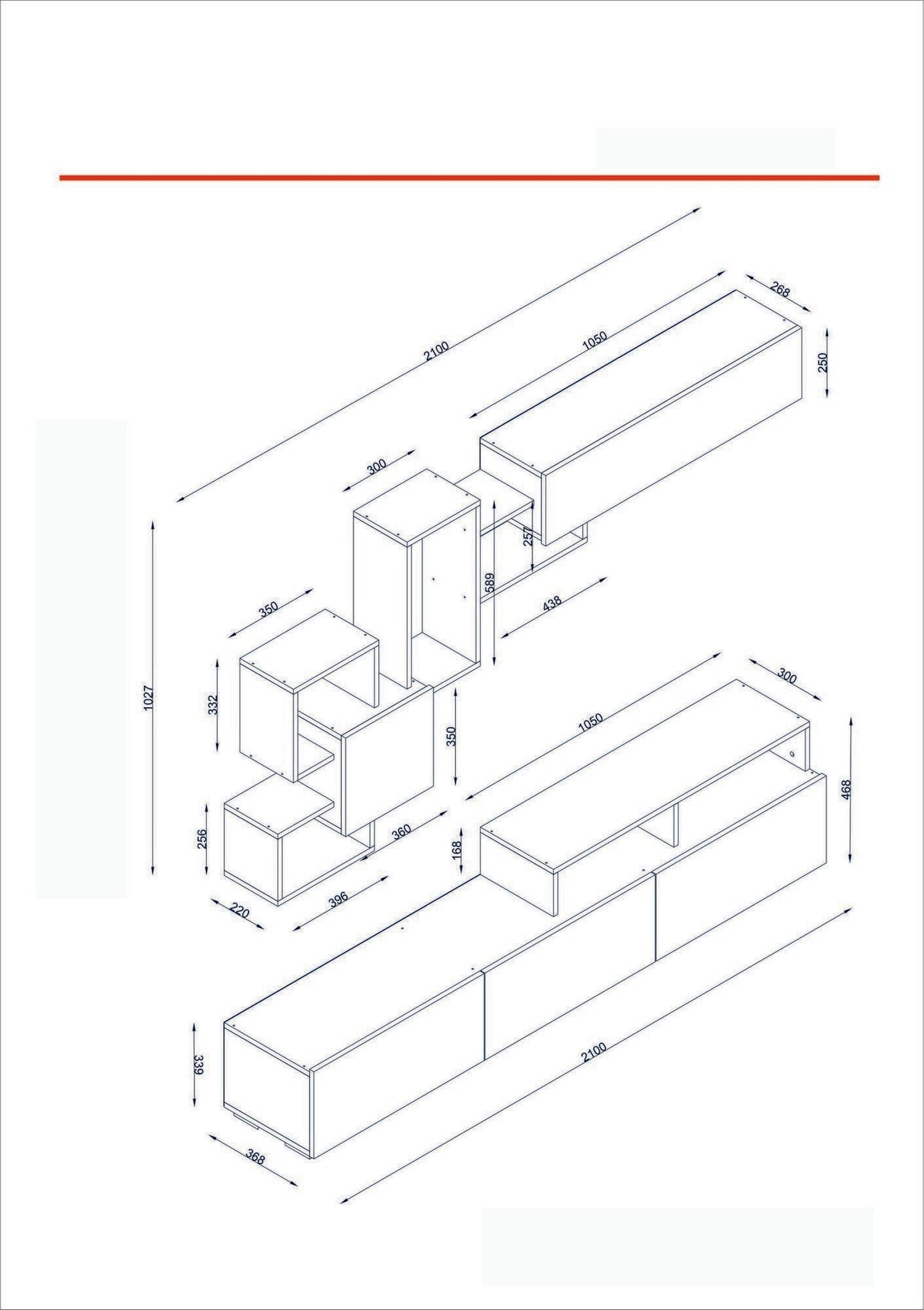 TV Meubel Set Elit Wit Walnoot Melamine 210x46,8x36,8 cm