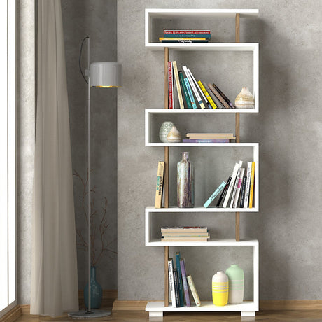 Boekenkast Blok Wit Walnoot Melamine 60x165x19,5 cm