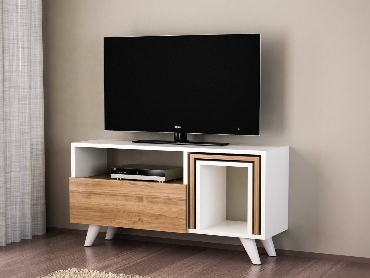 TV Meubel Set Novella Wit Walnoot Melamine 90x51x29,5 cm