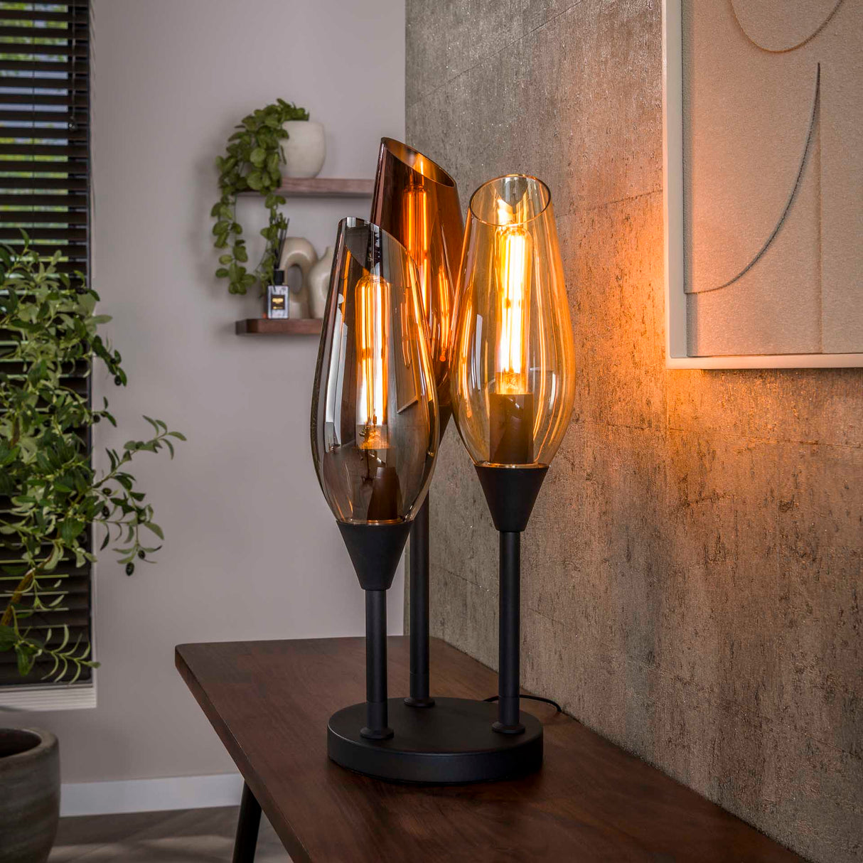 Moderne Tafellamp Coco 3-lichts zwart