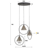 Hanglamp Niaz 3-lichts tapse kap getrapt smoke grey glas