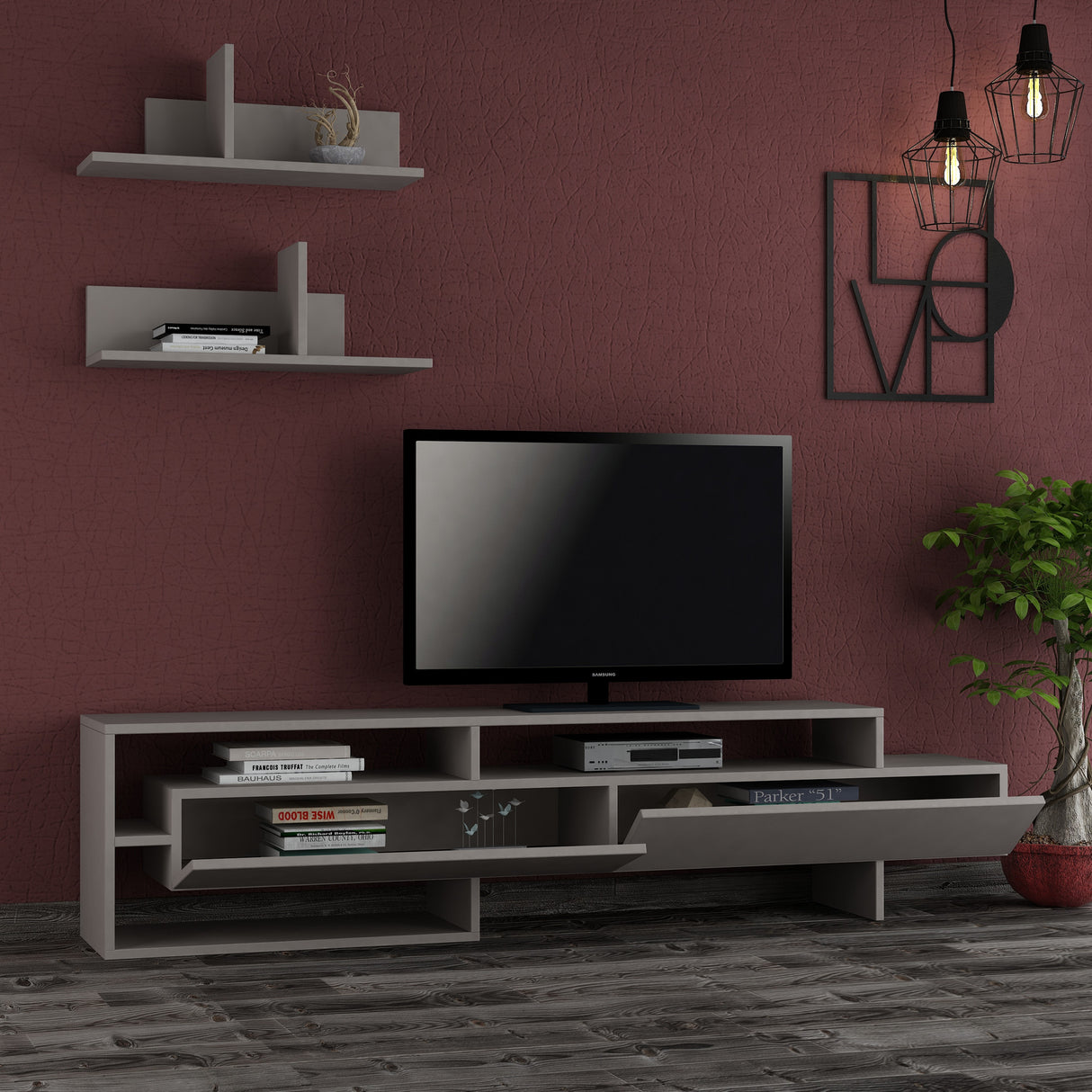 TV Meubel Set Gara Mokka Melamine 180x42x32 cm