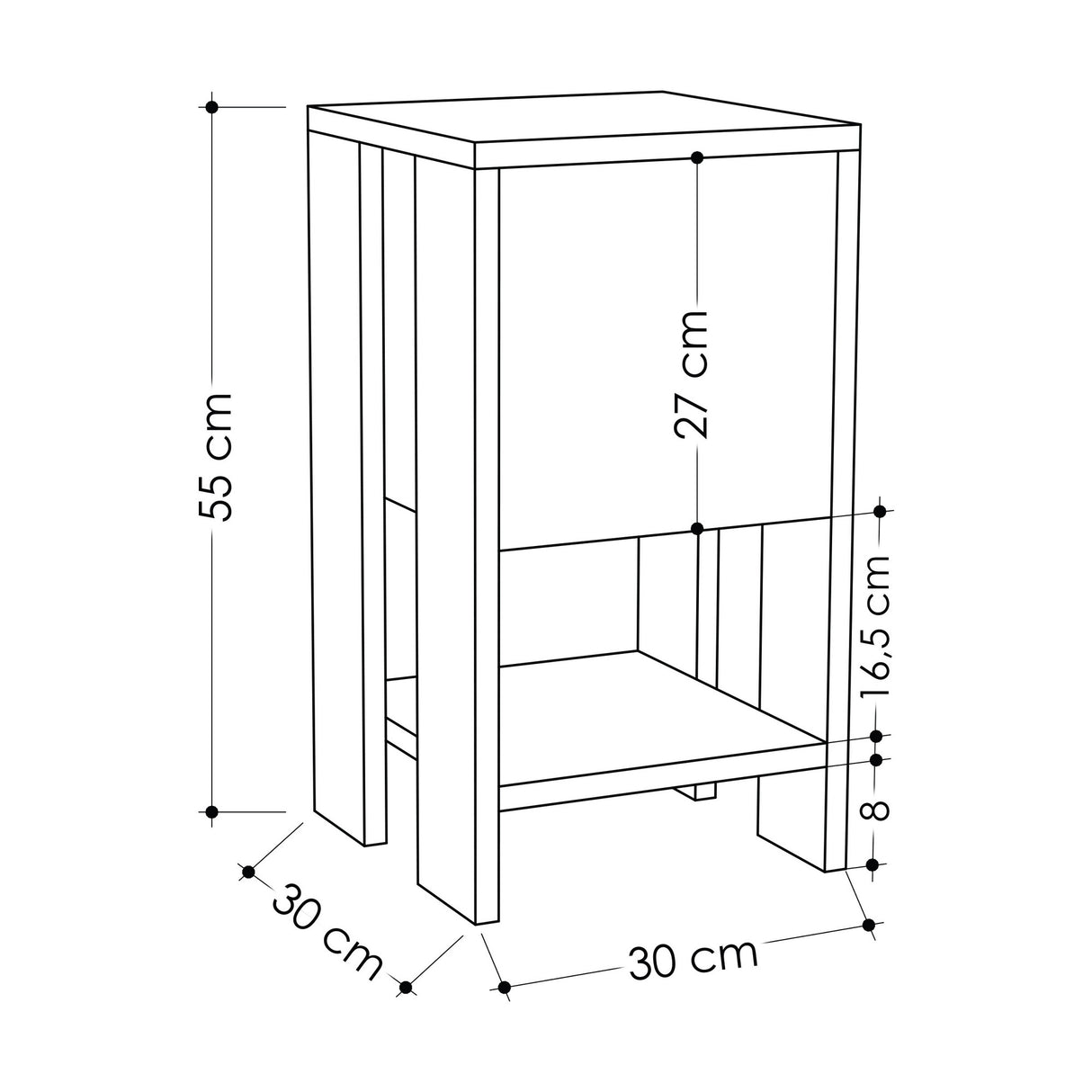 Nachtkastje Ema Wit Mokka Melamine 30x55x30 cm