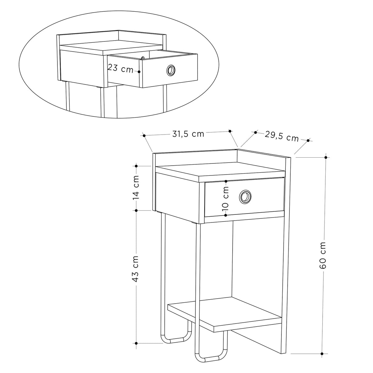 Nachtkastje Sirius Rechts Mokka Melamine 32x61x30 cm