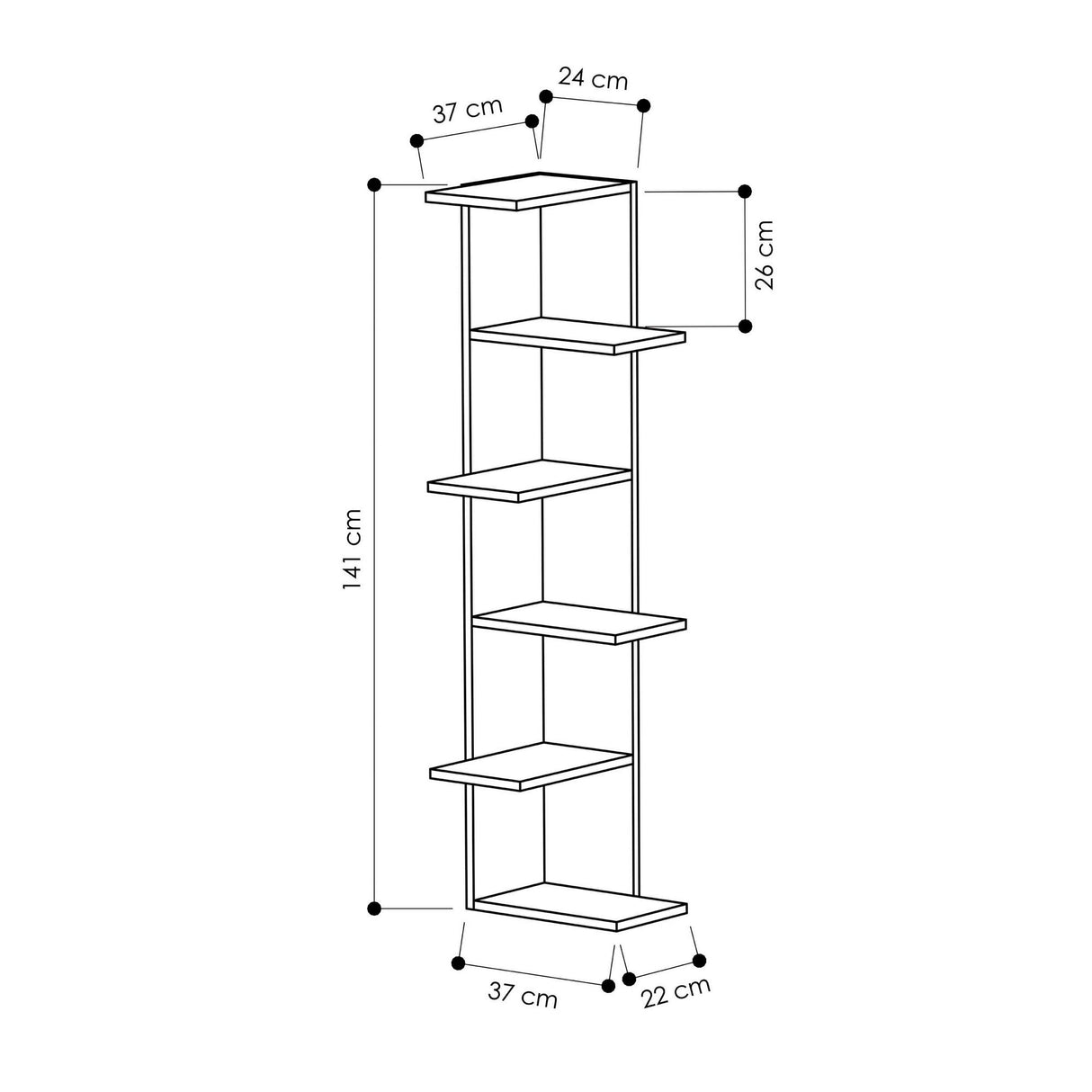 Boekenkast Saso Wit Melamine 37x141x24 cm