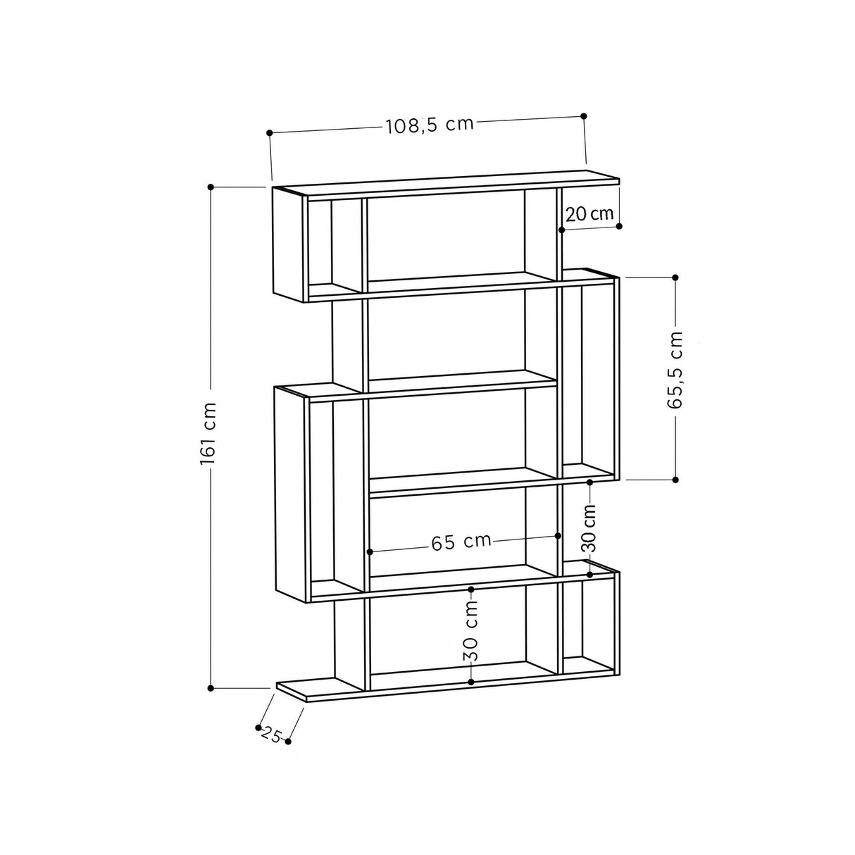 Boekenkast Mito Antraciet Bruin Melamine 110x161x25,5 cm