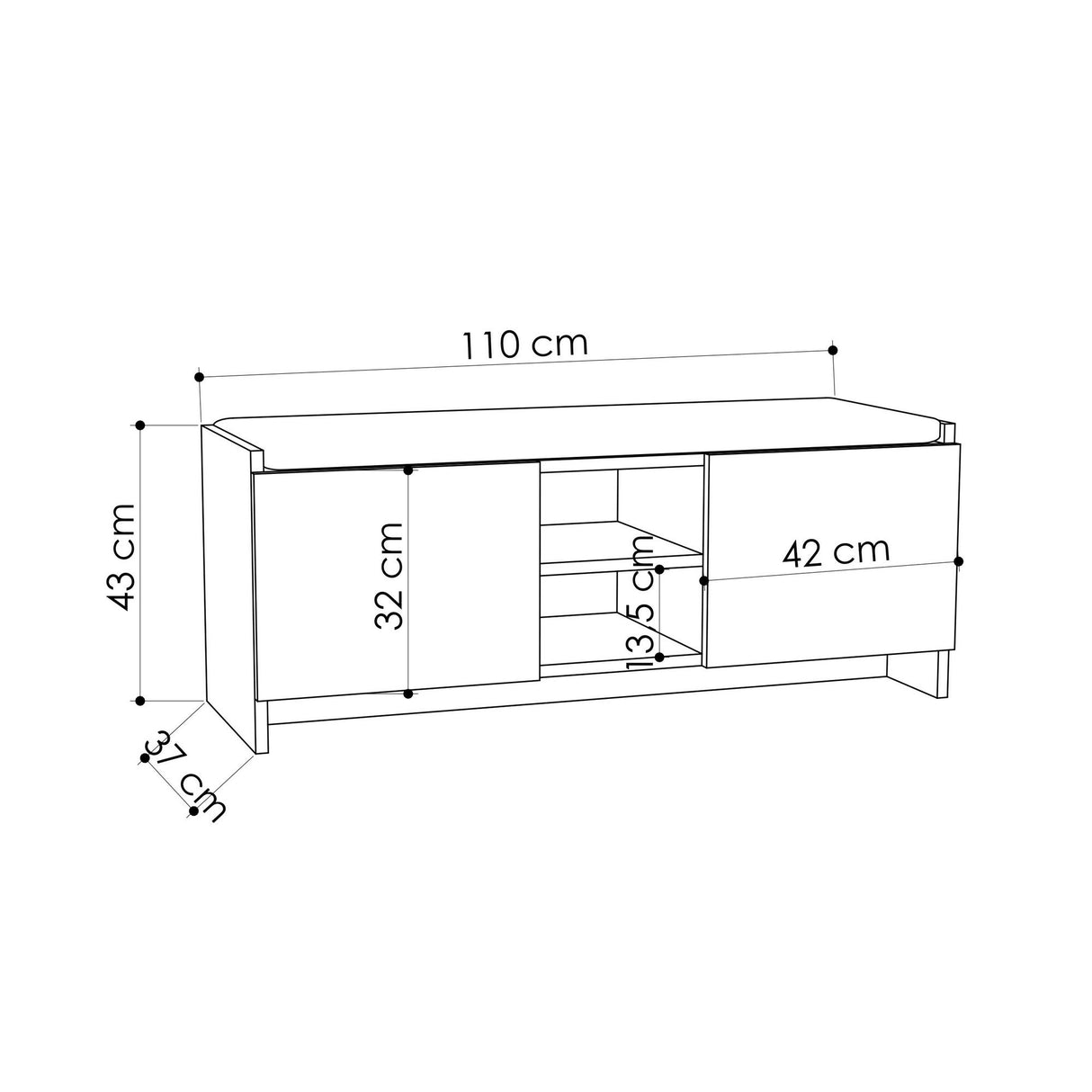 Schoenenkast Zulla Antraciet Eik Melamine 110x43x37 cm