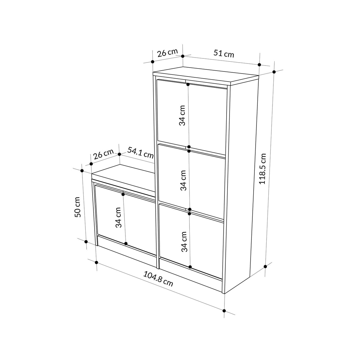 Schoenenkast Dude Wit Melamine 105x118,5x26 cm