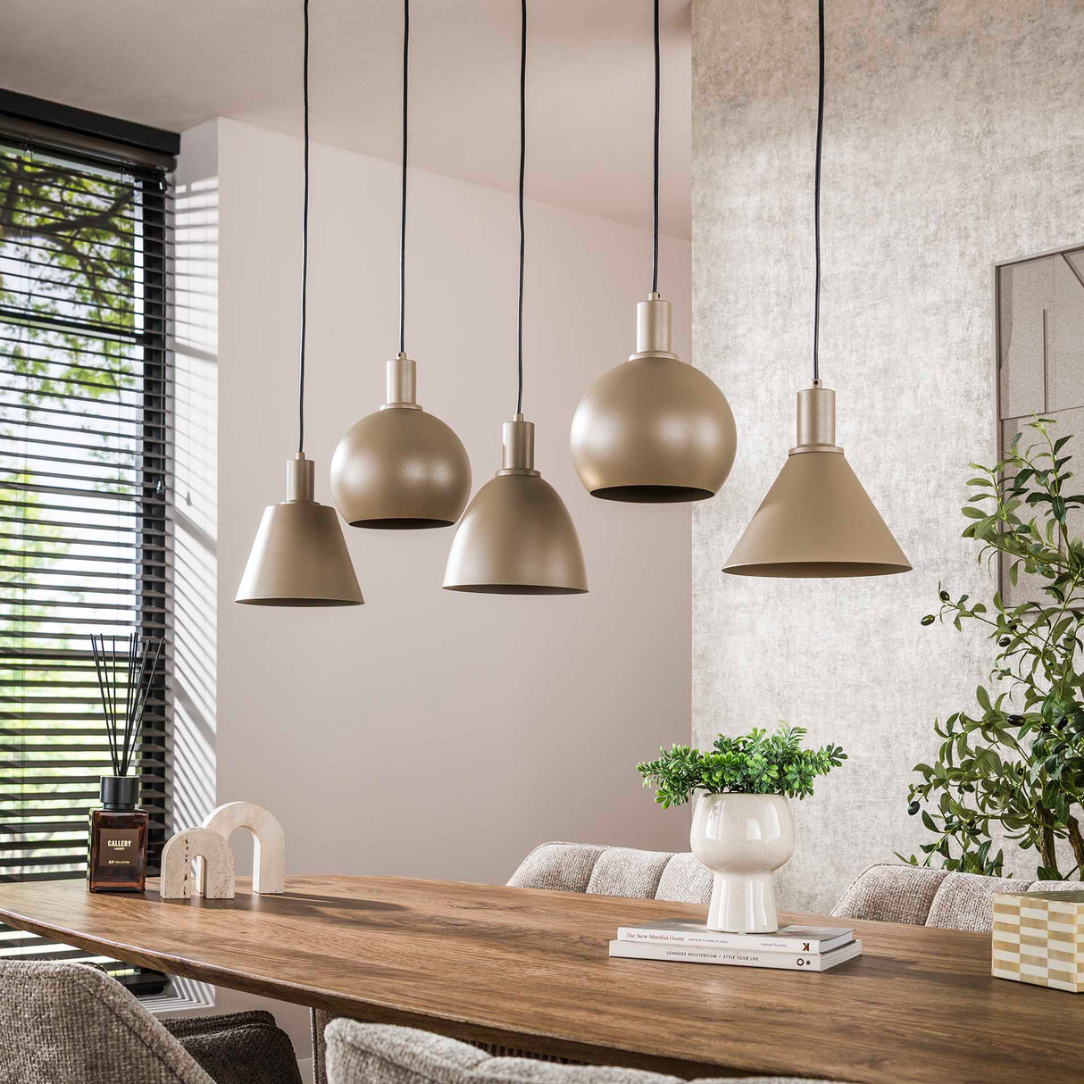 Hanglamp Sienna 5-lichts Beige 120 cm