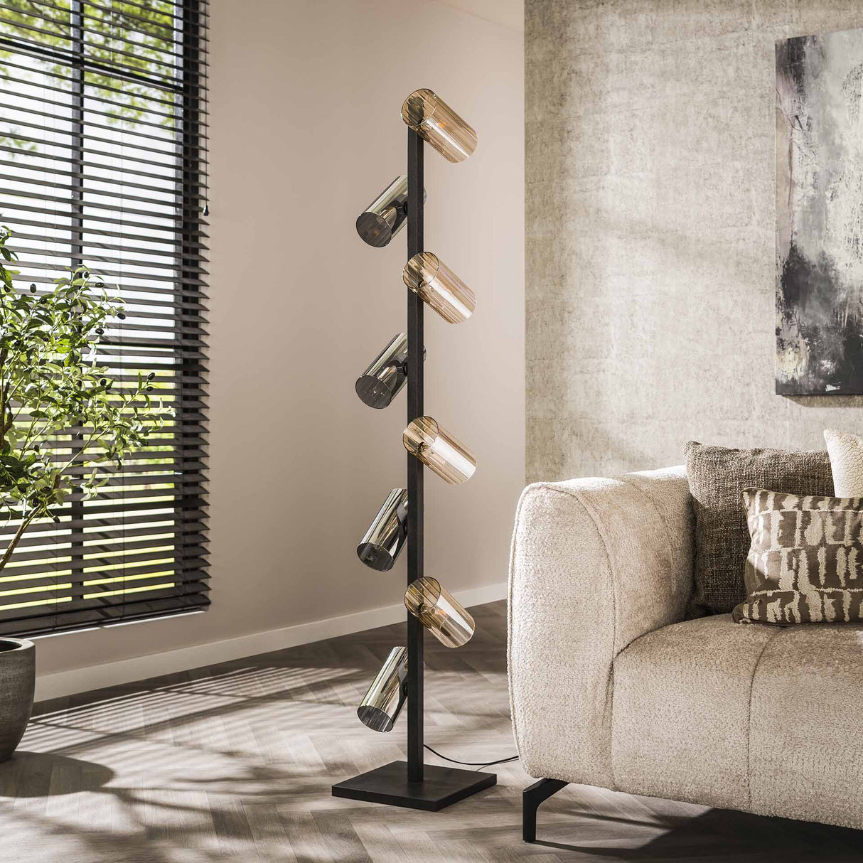 Vloerlamp Khai 8-lichts cilinder gemixt glas