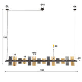 Hanglamp Khai 14-lichts cilinder gemixt glas