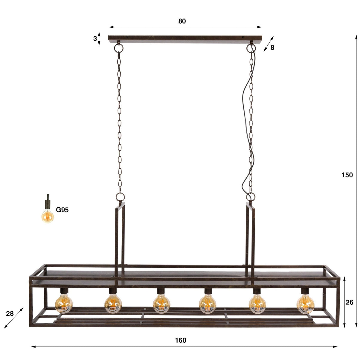 Hanglamp Eloisa 6-lichts metaal bruin