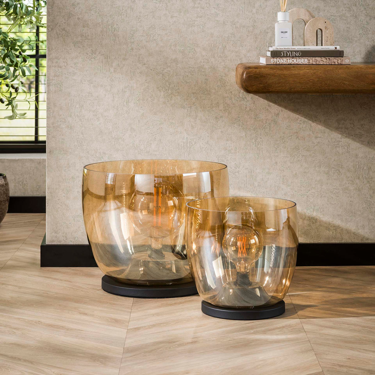 Vloerlamp Dain UP XL Amberkleurig glas