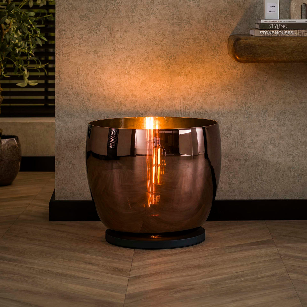 Vloerlamp Dain UP XXL Koperkleurig glas