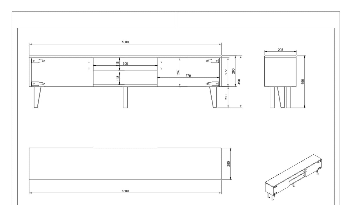 TV Meubel Anthes Walnoot Zwart Melamine 180x49x29,5 cm