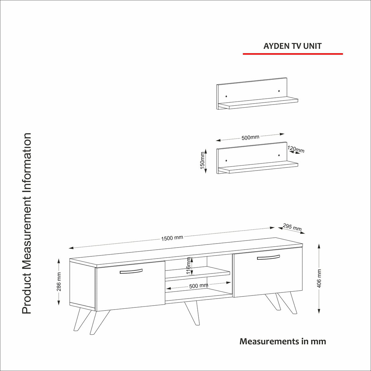 TV Meubel Set Ayden Walnoot Marmer Melamine 150x40,6x29,5 cm