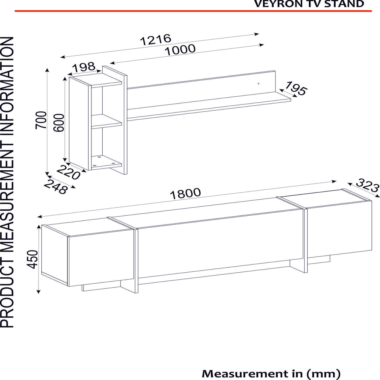 TV Meubel Set Veyron Zwart Goud Melamine 180x45x32,3 cm