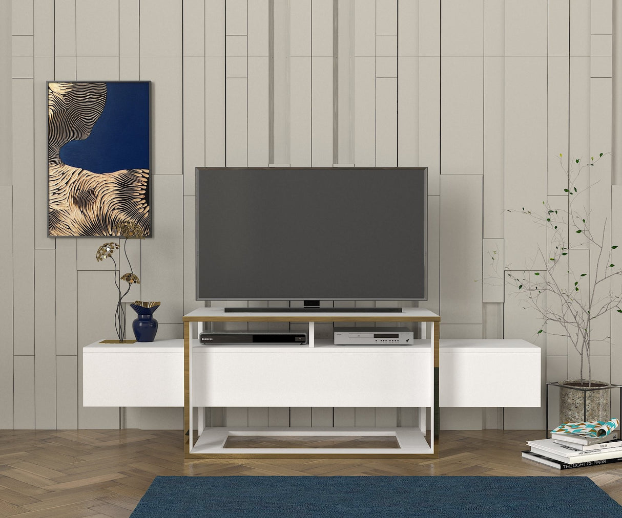 TV Meubel Bianco Wit Goud Melamine 160x49,8x46,1 cm