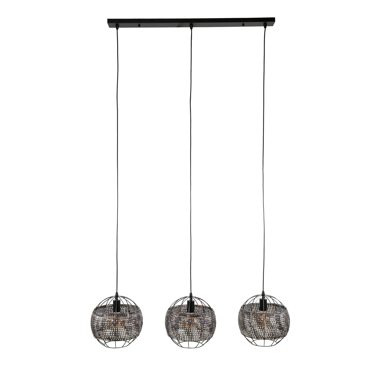 Hanglamp Alfie 3-lichts metaal zwart bruin