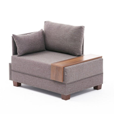 Moderne Fauteuil Bruin Stof Fly - Links - Met Houten Tafeltje