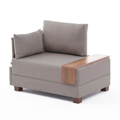 Moderne Fauteuil Beige Stof Fly - Links - Met Houten Tafeltje