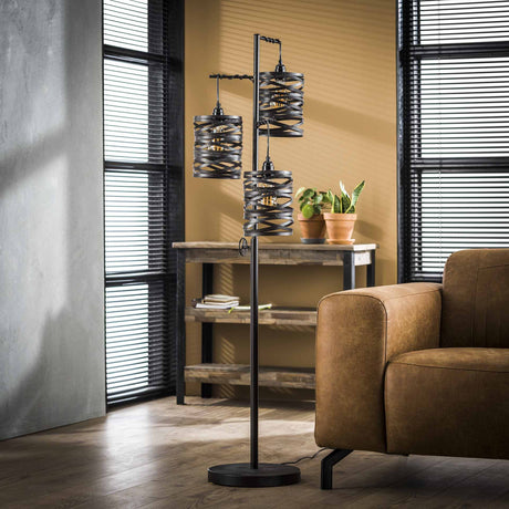 Industriële Vloerlamp Spin Metaal 3-Lichts Slate Grey