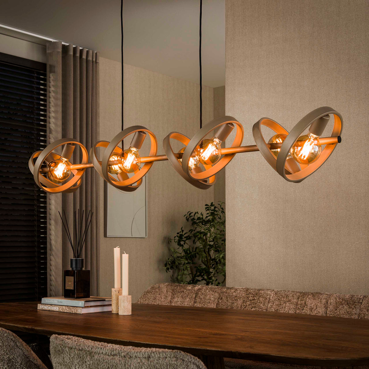 Hanglamp 8-lichts beige metaal rond Otan
