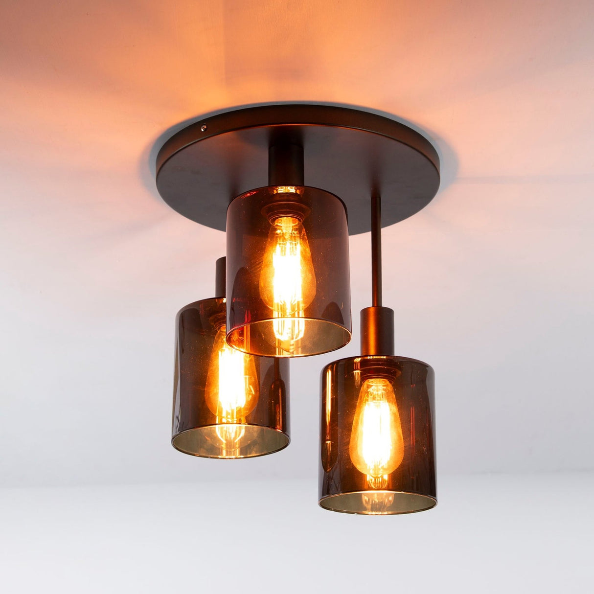 Industriële plafondlamp Aureo 3-lichts Bruin