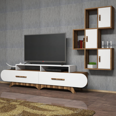 TV Meubel Set Flora S Walnoot Wit Melamine 205x50x36,8 cm