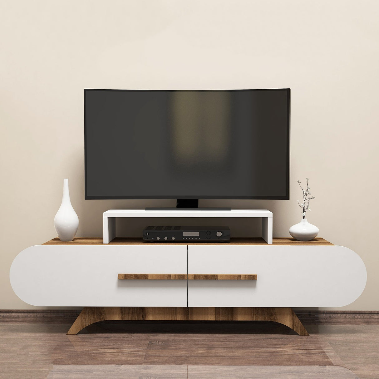 TV Meubel Rose Walnoot Wit Melamine 145x49,8x36,8 cm