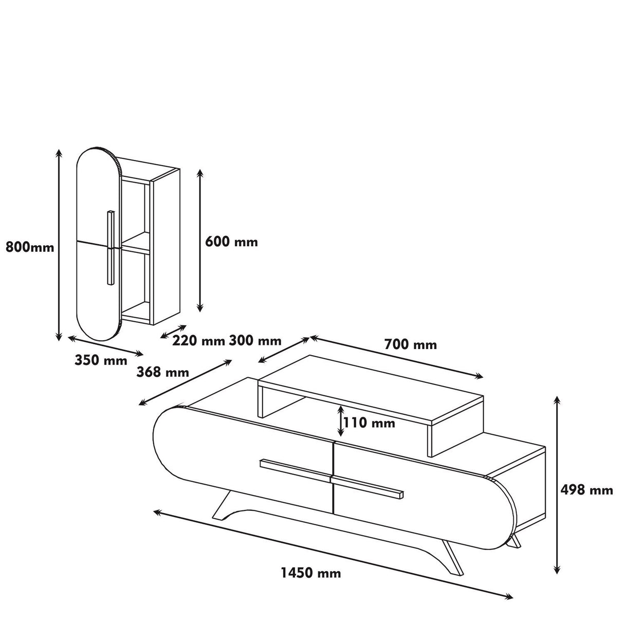 TV Meubel Set Rose Walnoot Wit Melamine 145x49,8x36,8 cm